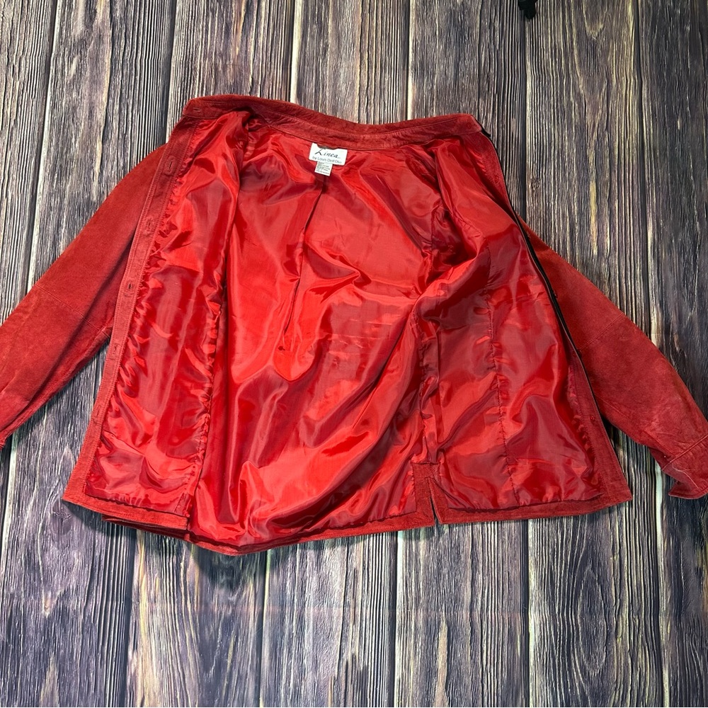 Women’s Vintage Red & Black Suede Leather 90s Style Button Down Shirt Jacket‎ - Picture 10 of 11